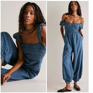 Free People Speakeasy Jumpsuit XS In Blue Mirage New